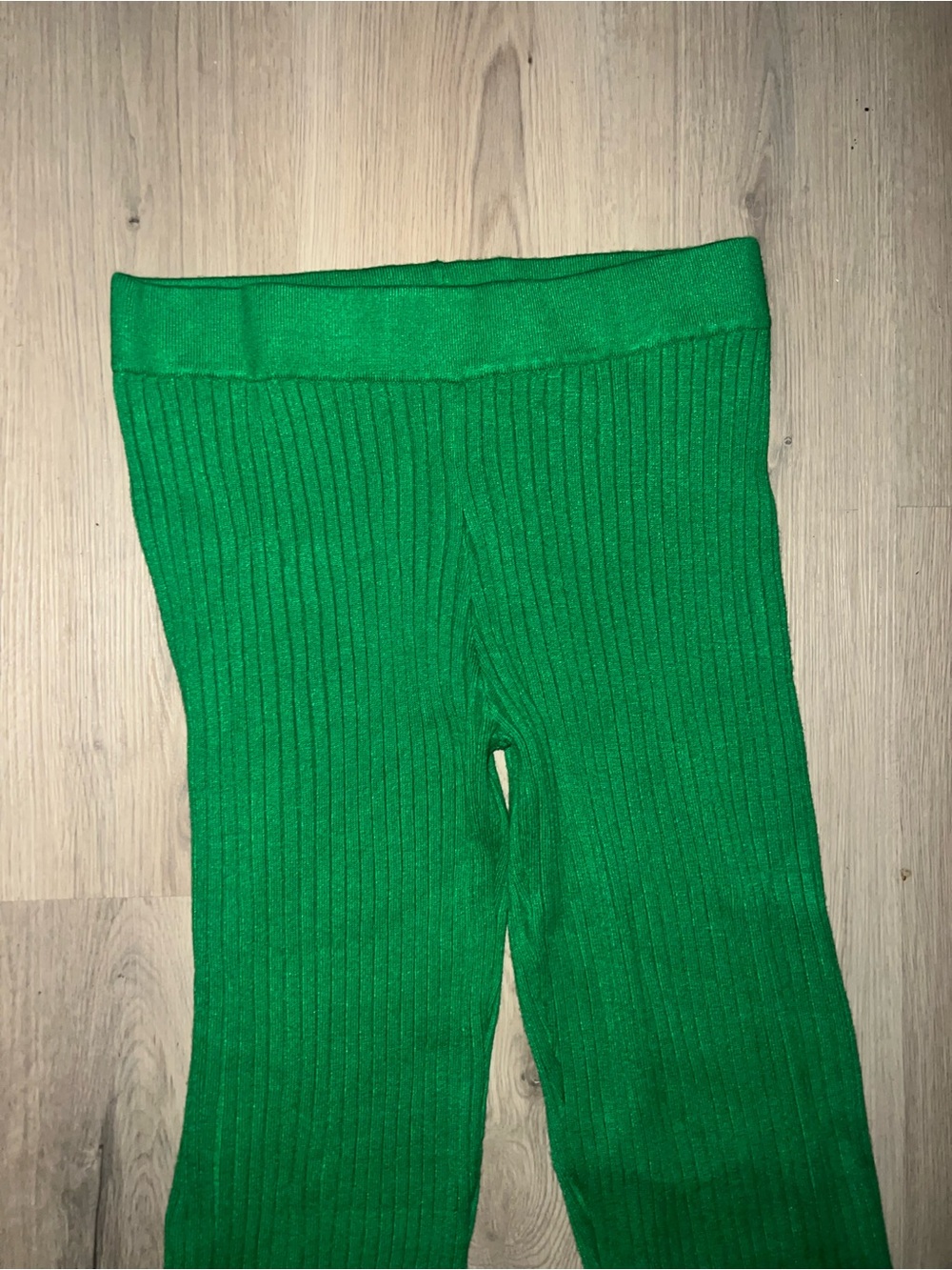 ASOS Green Ribbed Flare Pants Size 10 High Rise Knit Stretch - Picture 11 of 13